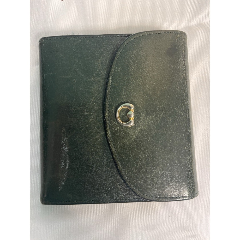 Vintage St.Thomas Buffalo Calf Leather Wallet Green Snap Closure Coin Purse BinB